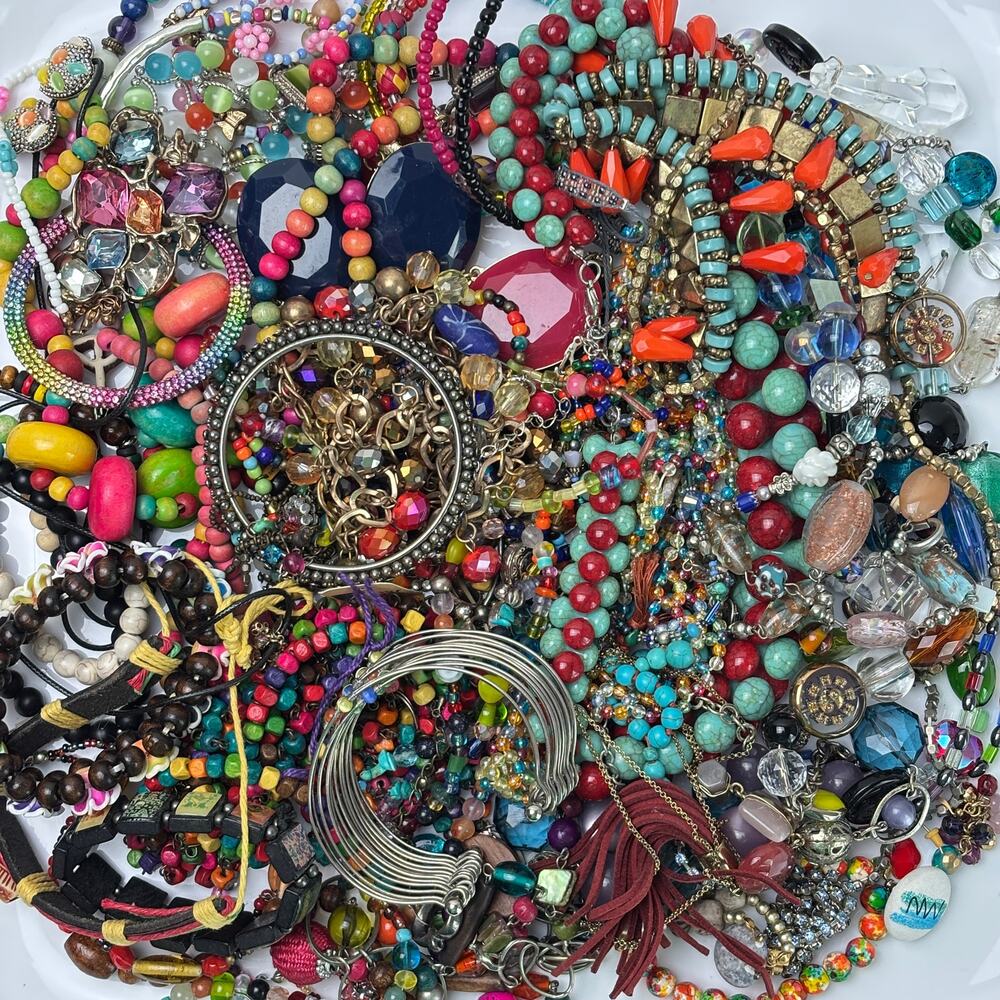 Curated Craft Jewelry Lot - 3 lbs Multicolor Bold Bright Colorful Eclectic Mix